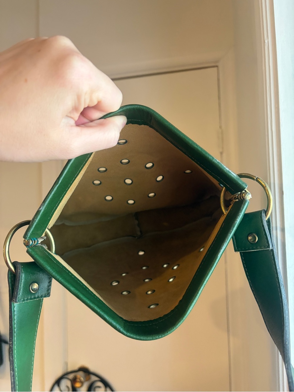 FREE with purchase! Vintage Green Leather Crossbody Bag with Eyelet Detail - Picture 2 of 14